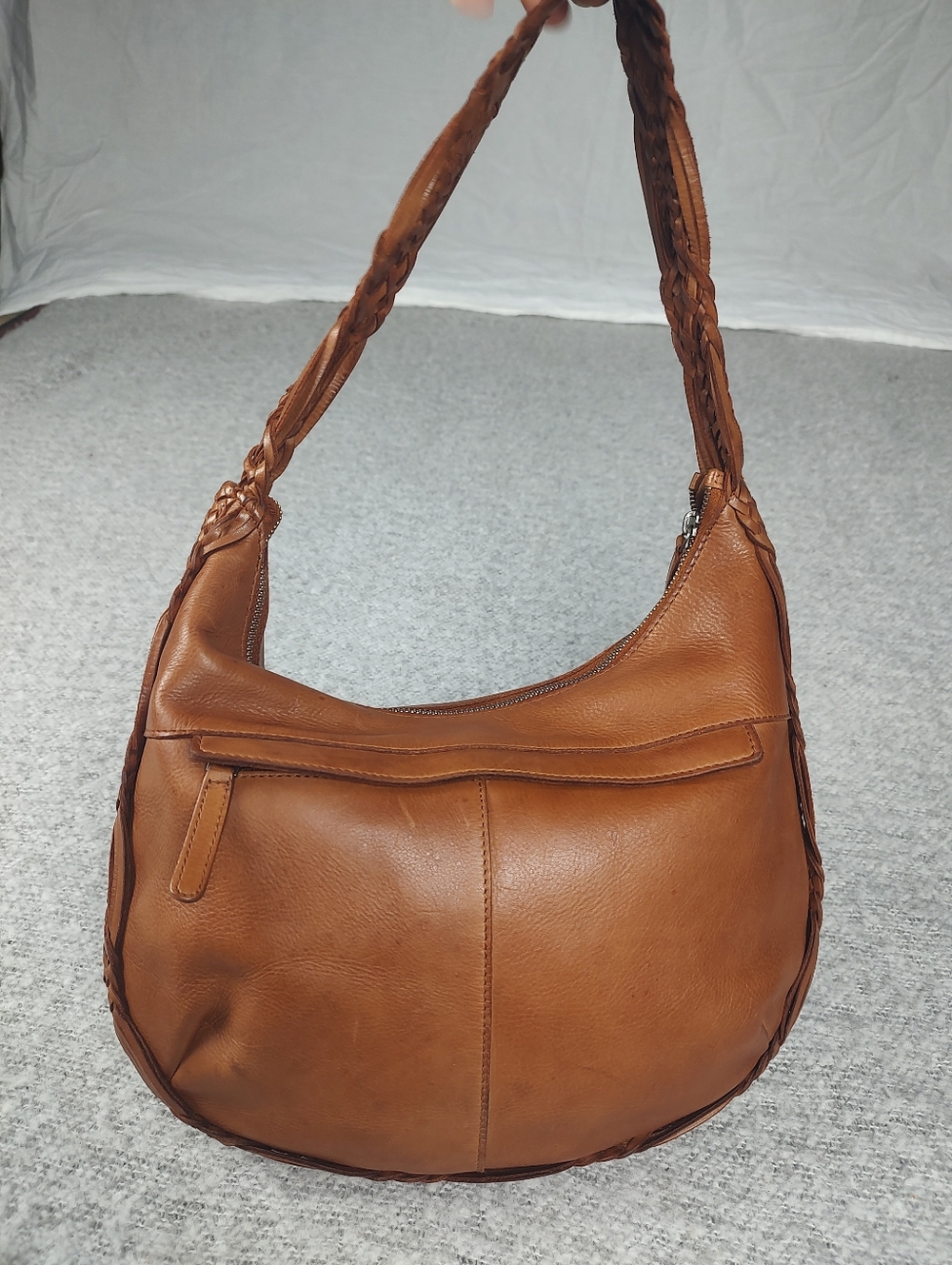Vilenca Holland Braided Trim Leather Hobo Bag Brown Cognac - Picture 7 of 9